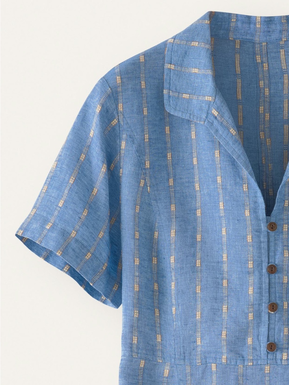 Poetry Striped Dress Délavé Linen & Cotton Blue Shirt with Yellow Stripe 16 - Picture 3 of 11
